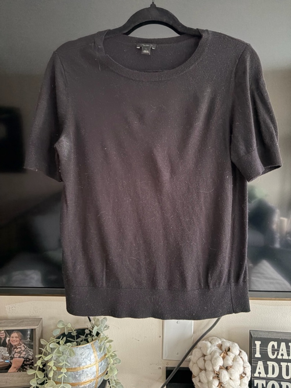 Ann Taylor Factory Black Crew Neck Knit Top